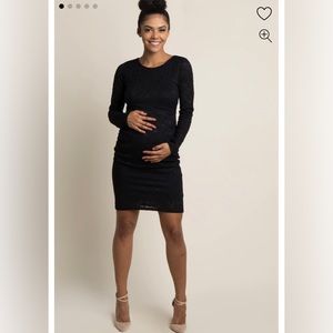 PinkBlush Black Lace Fitted Long Sleeve Maternity Dress